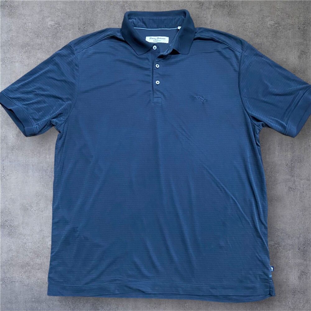 Tommy Bahama IslandZone Navy Blue Polo Shirt Model Blend Casual Men's Size Large